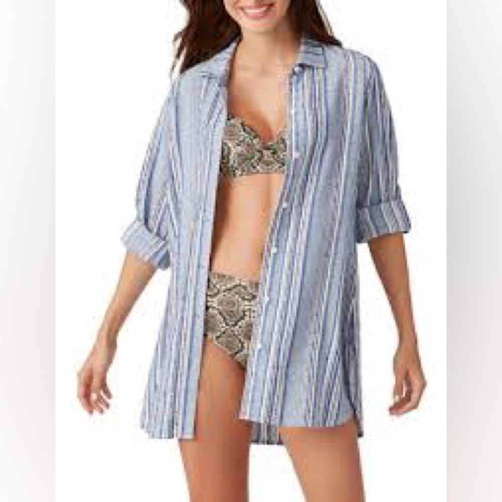 Tommy Bahama Sail Forth Boyfriend Shirt Swim Coverup Dress Oversized Size Large